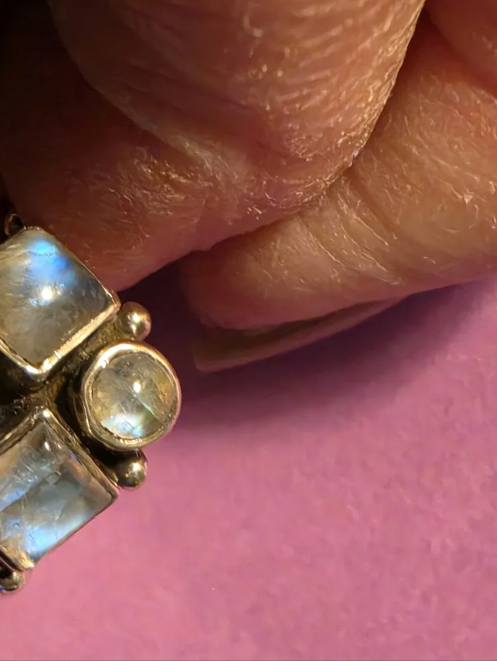 Sterling Silver Multi-Rainbow Moonstone Ring.